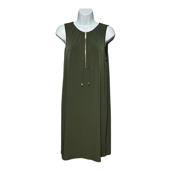 Michael Michael Kors Olive Green Sleeveless Shirt Dress 3/4 Zip Halter Midi - Picture 3 of 8